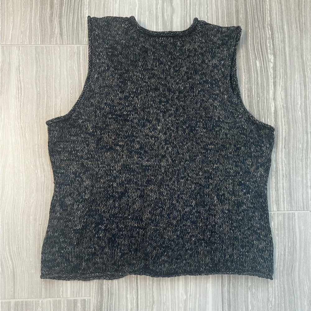 J. Jill Chunky Knit Sweater Vest XL | Full Zip Rolled V-Neck Navy Tan Cotton - Picture 4 of 6
